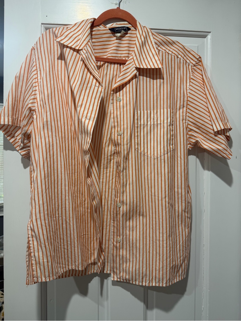 1990s/y2k Weekend Max Mara Orange and White Striped Button-Down Shirt